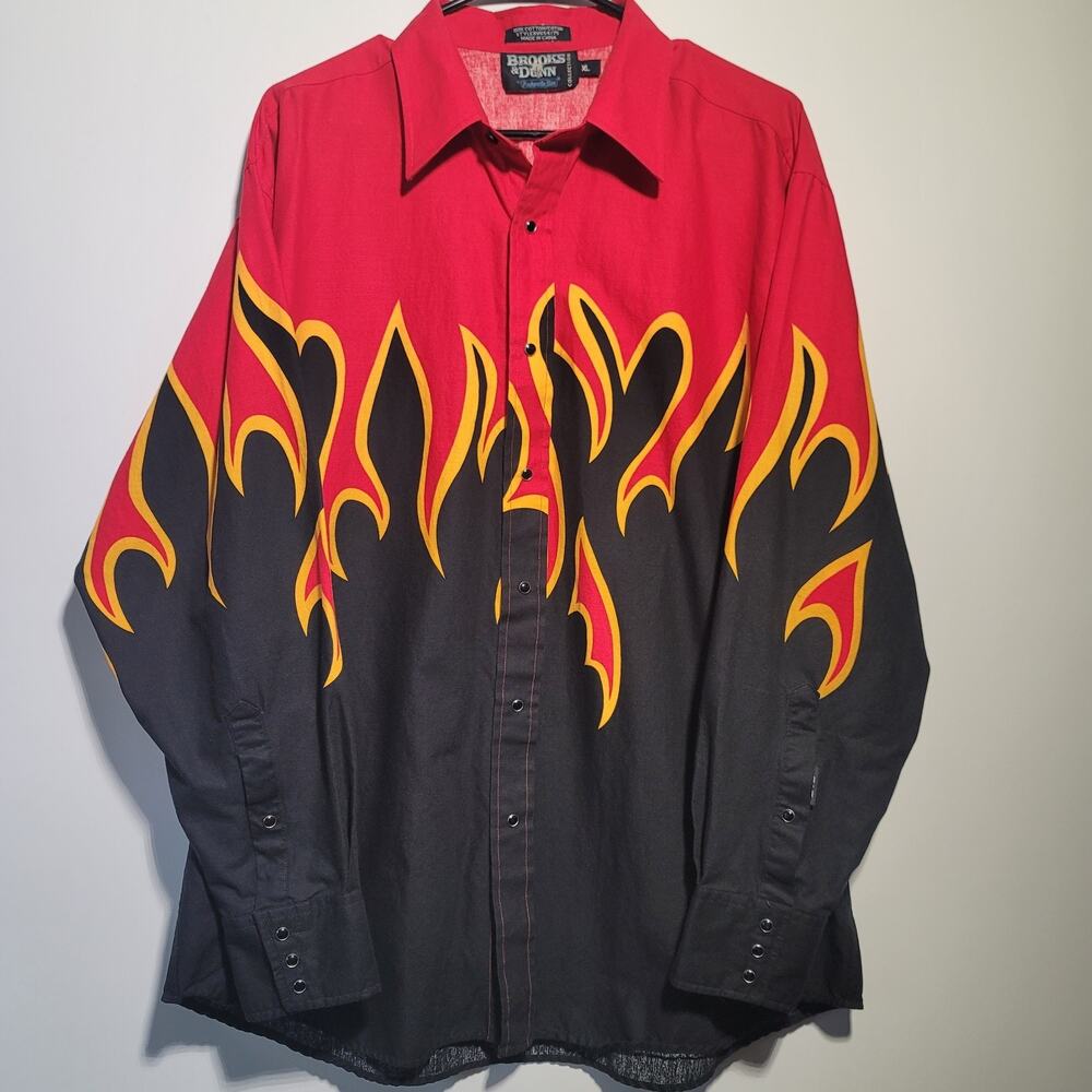 VTG Brooks & Dunn Panhandle Slim Flame Shirt Cowboy Western Button Down Mens XL